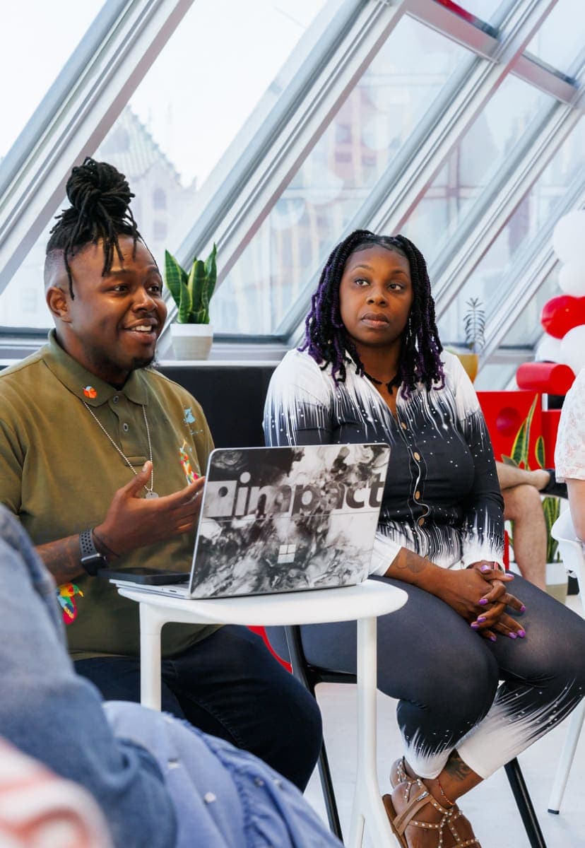 Diverse group discussing a topic