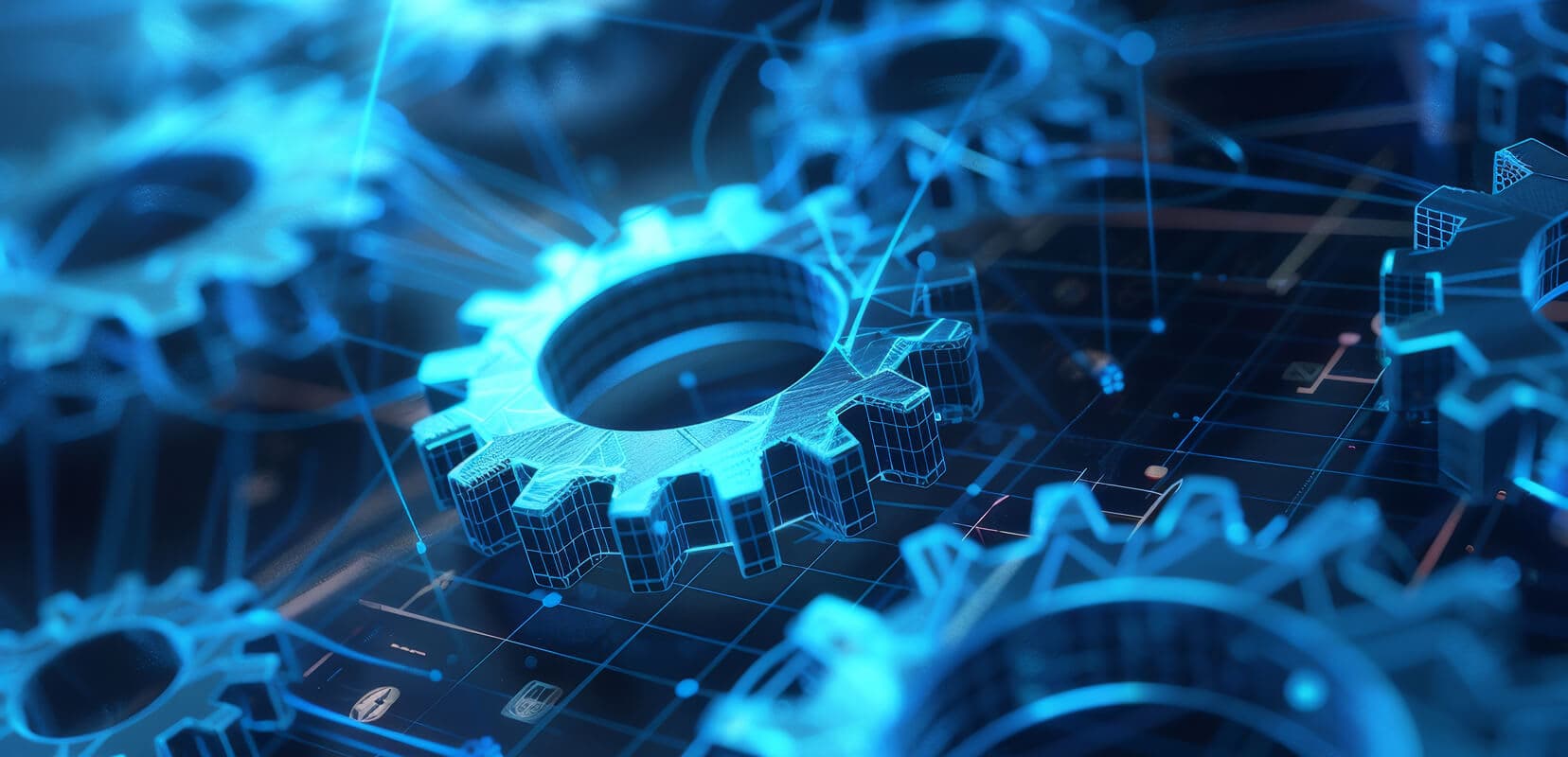 Blue lit gears moving