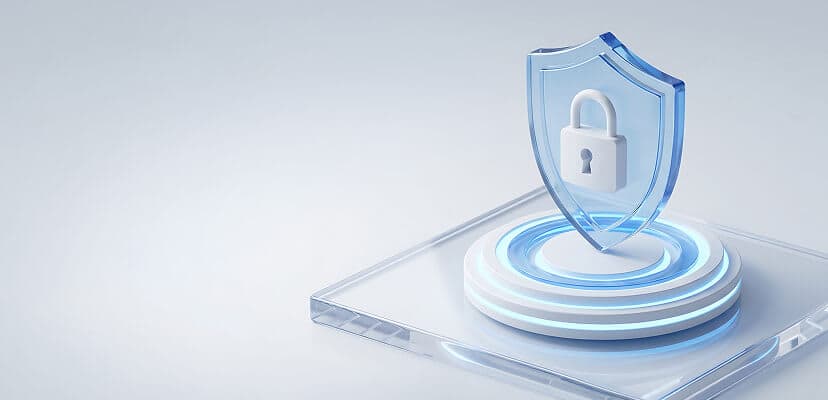 A blue floating shield with a lock on it