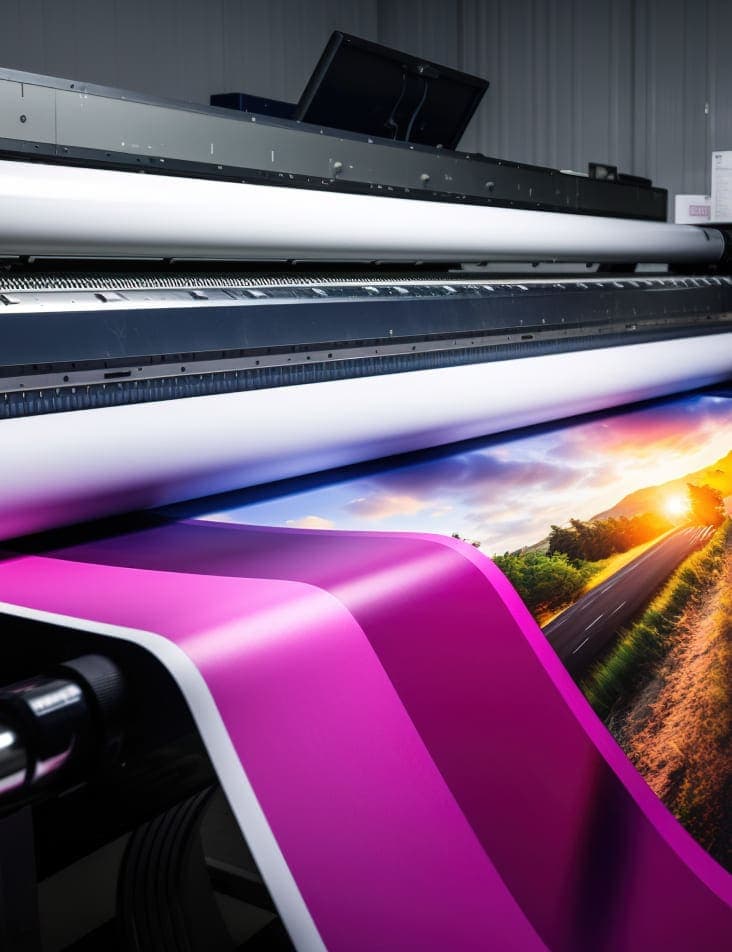 A wide-format printer producing a very colorful poster